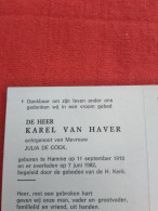 Doodsprentje Karel Van Haver / Hamme 11/9/1910 - 7/6/1982 ( Julia De Cock ) - Religion &  Esoterik