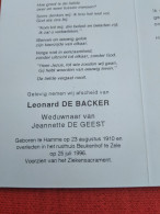 Doodsprentje Leonard De Backer / Hamme 23/8/1910 Zele 25/7/1996 ( Jeannette De Geest ) - Religión & Esoterismo