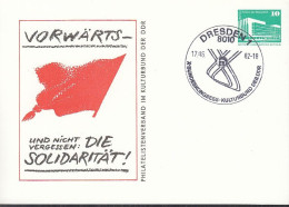 DDR PP 18, Gestempelt SoSt: Dresden 1982, Bundeskongress Kulturbund, Vorwärts-Solidarität - Cartes Postales Privées - Oblitérées