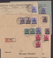 Aus MiNr 4/13, "Germania-Sarre", 6 Bedarfsbelege "Saarbrücken", EF Bzw. MiF, Dabei 4x R-Brief, Ansehen! - Covers & Documents
