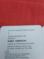 Doodsprentje Maria Verspecht / Hamme 20/7/1910 - 17/7/1989 ( Eduard De Witte ) - Religión & Esoterismo