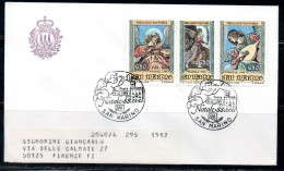 REPUBBLICA DI SAN MARINO 1988 NATALE CHRISTMAS NOEL WEIHNACHTEN NAVIDAD SERIE COMPLETA COMPLETE SET FDC VIAGGIATA - FDC