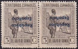 Spanish Guinea 1932 Sc 250 Ed 232hicc Pair MNG(*) Inverted Blue Overprint Variety - Guinea Espagnole