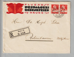 CH Ganzsache Flugpost Brugg 1927-02-05 Basel R-Brief Illustriert Mit Eindruck 2x20Rp. Tellbrust - Enteros Postales