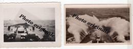 Lot 2 Photos Originales - Bateau Navire De Guerre Cuirassé Destroyer Torpilleur ? - Tempête Et Calme En Pleine Mer - Guerre, Militaire