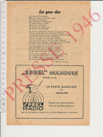 Publicité 1946 Sprel Radio Mulhouse Le Poste Radio Alsacien De Qualité Cigogne Alsace + Poésie De Maurice Boukay - Unclassified