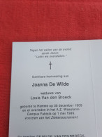 Doodsprentje Joanna De Wilde / Hamme 30/12/1909 - 1/5/1999 ( Louis Van Den Broeck ) - Religion & Esotericism