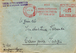 POSTAL HISTORY,1953 ENVELOPE CANCELLATION TUDOR VLADIMINESCU DISTRICT,BUCURESTI,CANCELLATION RED 0,55 LEI T.VLADIMINESCU - Storia Postale