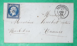 N°14 PC 1848 MALESTROIT MORBIHAN POUR VANNES 1855 LETTRE COVER FRANCE - 1849-1876: Période Classique