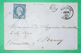 N°14 PC 2214 MUZILLAC MORBIHAN OR ORIGINE RURALE POUR NANCY MEURTHE ET MOSELLE 1859 LETTRE COVER FRANCE - 1849-1876: Periodo Clásico