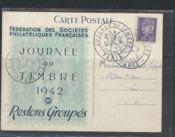 75-PARIS -N°509 / CP F SPF  Obl CACHET COMMEMORATIF JOURNÉE DU TIMBRE 16 AVRIL 1942 - 1921-1960: Moderne