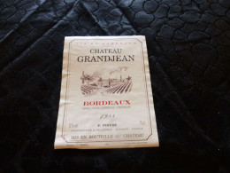 E-78 , Etiquette, Château Grandjean, Bordeaux, Pellegrue, 1988 - Bordeaux