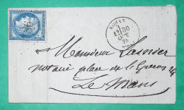 N°60C GC 3186 ROHAN MORBIHAN POUR LE MANS SARTHE 1874 LETTRE COVER FRANCE - 1849-1876: Klassik