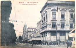 C. P. A. : Tunisie : TUNIS : La Dépèche Et L'Avenue Jules Ferry, Animé, En 1929 - Tunisie