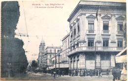 C. P. A. : Tunisie : TUNIS : La Dépèche Et L'Avenue Jules Ferry, Animé, En 1929 - Túnez