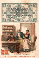 CHROMO TISANE DES PERES CELESTINS LE PAPIER MONNAIE DANS LES DIVERS PAYS DANEMARK LA COURONNE L'HOSPITALITE - Altri & Non Classificati