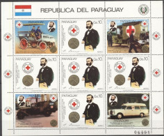 Paraguay 1985, Red Cross, Cars, Ambulances, Sheetlet - Primeros Auxilios