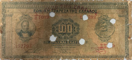 Greece 100 Drachmai 1927 (June) Cancelled Punch Holes Bank Of Greece Pick 113 - Griekenland