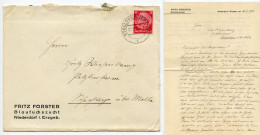 Germany 1937 Cover & Letter; Stollberg (Erzgeb.) - Fritz Förster, Blaufuchszucht To Schiplage; 12pf. Hindenburg - Covers & Documents