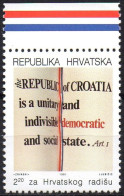 CROATIA - 1991 - 1v - MNH - Declaration Of Croatian Constitution - Democracy - Costituzione - Verfassung - Constitución - Croatia