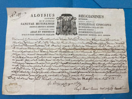 MANOSCRITTO DECRETO EPISCOPALE VESCOVO LUIGI REGGIANINI 1843 CON AUTOGRAFI. - Manuscrits