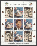 Paraguay 1989, Space, Landing On The Moon, Kennedy, Sheetlet - Amérique Du Sud