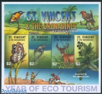 Saint Vincent 2002 Eco Tourism 4v M/s, Mint NH, Nature - Various - Butterflies - Deer - Sea Mammals - Tourism - St.Vincent (1979-...)