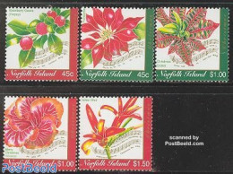 Norfolk Island 2001 Christmas 5v, Mint NH, Nature - Performance Art - Religion - Flowers & Plants - Music - Christmas - Musique