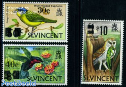 Saint Vincent 1973 Overprints 3v, Mint NH, Nature - Birds - Owls - Hummingbirds - St.Vincent (1979-...)
