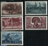 Liechtenstein 1941 Agriculture 5v, Mint NH, Nature - Various - Cattle - Wine & Winery - Agriculture - Costumes - Neufs