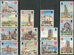 Isle Of Man 1978 Definitives 13v, Mint NH, Religion - Various - Churches, Temples, Mosques, Synagogues - Lighthouses &.. - Kirchen U. Kathedralen