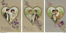 Couples Amoureux - Verliefd Koppel - 3 Cpa Gaufrées - 3 Reliefkaarten - Koppels