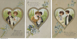 Couples Amoureux - Verliefd Koppel - 3 Cpa Gaufrées - 3 Reliefkaarten - Coppie