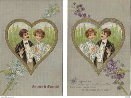 Couples Amoureux - Verliefd Koppel - 2 Cpa Gaufrées - 2 Reliefkaarten - Valentijnsdag