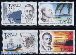 Tuvalu 1992 British Occupation 4v, Mint NH, History - Transport - History - Kings & Queens (Royalty) - Ships And Boats - Koniklijke Families
