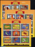 Uganda 1994 Lion King 3x9v M/s, Mint NH, Nature - Cat Family - Art - Disney - Disney