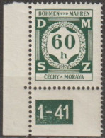 26/ Pof. SL 4, Grey Green, Corner Stamp, Plate Number 1-41 - Ungebraucht