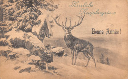 Herzliche Neujahrsgrüsse ! / Bonne Année ! Cerf Dans La Neige / Hirsch Im Schnee - CPA 1921 - Neujahr
