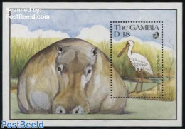 Gambia 1991 African Spoonbill S/s, Mint NH, Nature - Birds - Hippopotamus - Gambie (...-1964)