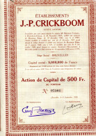 Ets. J.-P. CRICKBOOM; Action De Capital - Textile