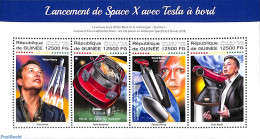 Guinea, Republic 2018 Space Flight With Tesla Car 4v M/s, Mint NH, Transport - Automobiles - Space Exploration - Voitures