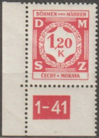 29a/ Pof. SL 7, Matt Red, Corner Stamp, Plate Number 1-41 - Ungebraucht
