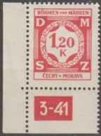 29b/ Pof. SL 7, Matt Red, Corner Stamp, Plate Number 3-41 - Ungebraucht