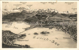 11776657 Rapperswil SG Mit Zuerichsee Und Obersee Panoramakarte Rapperswil SG - Other & Unclassified