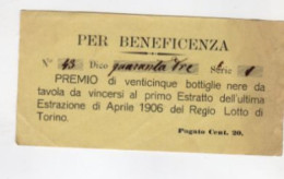 LOTTO REGIO LOTTO DI TORINO 1906 - Billetes De Lotería