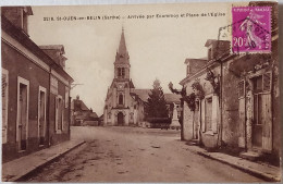 CPSM Circulée 1932,  St-Ouen-en-Belin (Sarthe) Arrivée Par Ecommoy Et Place De L'église  (59) - Other & Unclassified