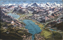 11769456 Thunersee Mit Brienzersee Berner Oberland Panoramakarte Scherzligen - Sonstige & Ohne Zuordnung