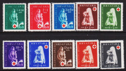 1943. HRVATSKA RED CROSS Complete Set. Hinged. (Michel 118-127) - JF546069 - Croatia