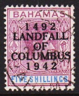 1942. BAHAMAS 1492 LANDFALL OF COLUMBUS 1942 On George VIFIVE SHILLINGS. With Luxus Cancel.  (Michel 133) - JF546076 - Bahama's (1973-...)