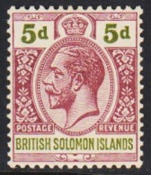 1914-1923. BRITISH SOLOMON ISLANDS. Georg V. 5 D POSTAGE - REVENUE. Hinged. Beautiful Stamp.  (Michel 29) - JF546079 - Isole Salomone (...-1978)